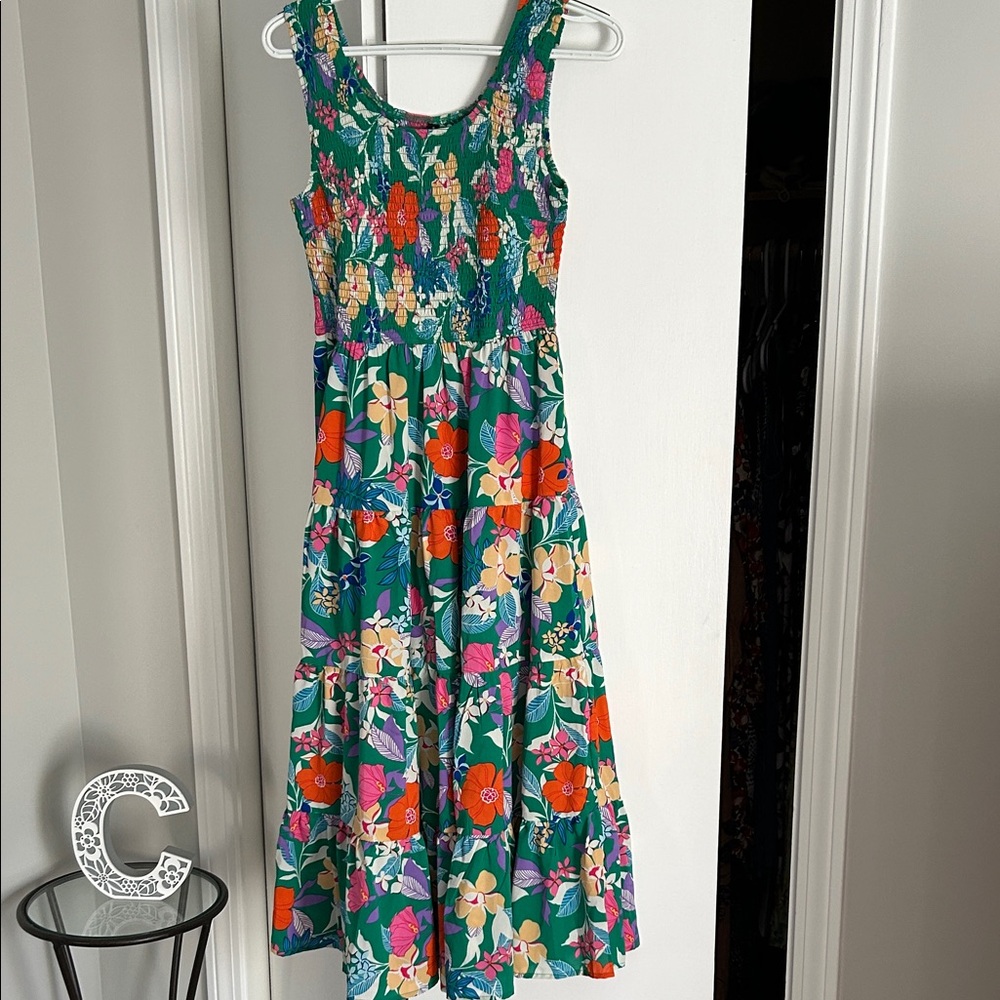 Pretty Garden Floral Sleeveless Dress - Green, Orange, Pink